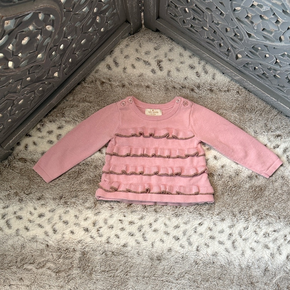 Kate Spade pink knit sweater baby girls 6 months elegant sparkly ruffles party